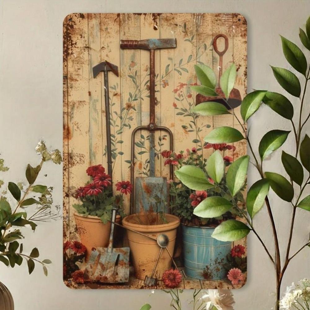 Vintage Metal Poster Lawn Mower Watering Can Wall Art Garage Bar Decor