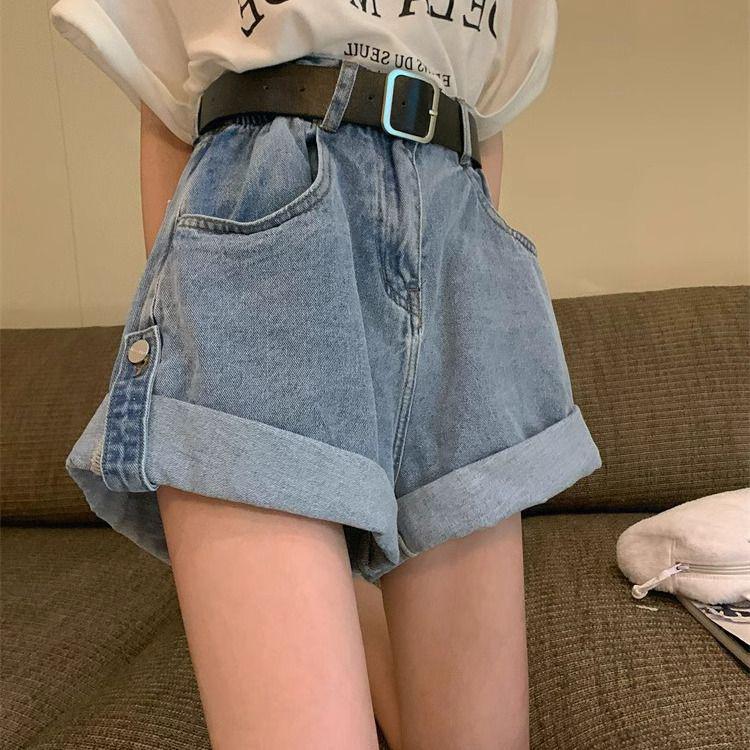 

High-Waist A-Line Denim Shorts for Curvy Women – Summer Plus Size, Korean Style S (88-100 lbs)