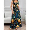 Women's Sleeveless Square Collar Printed Elegant Long Vest Dress