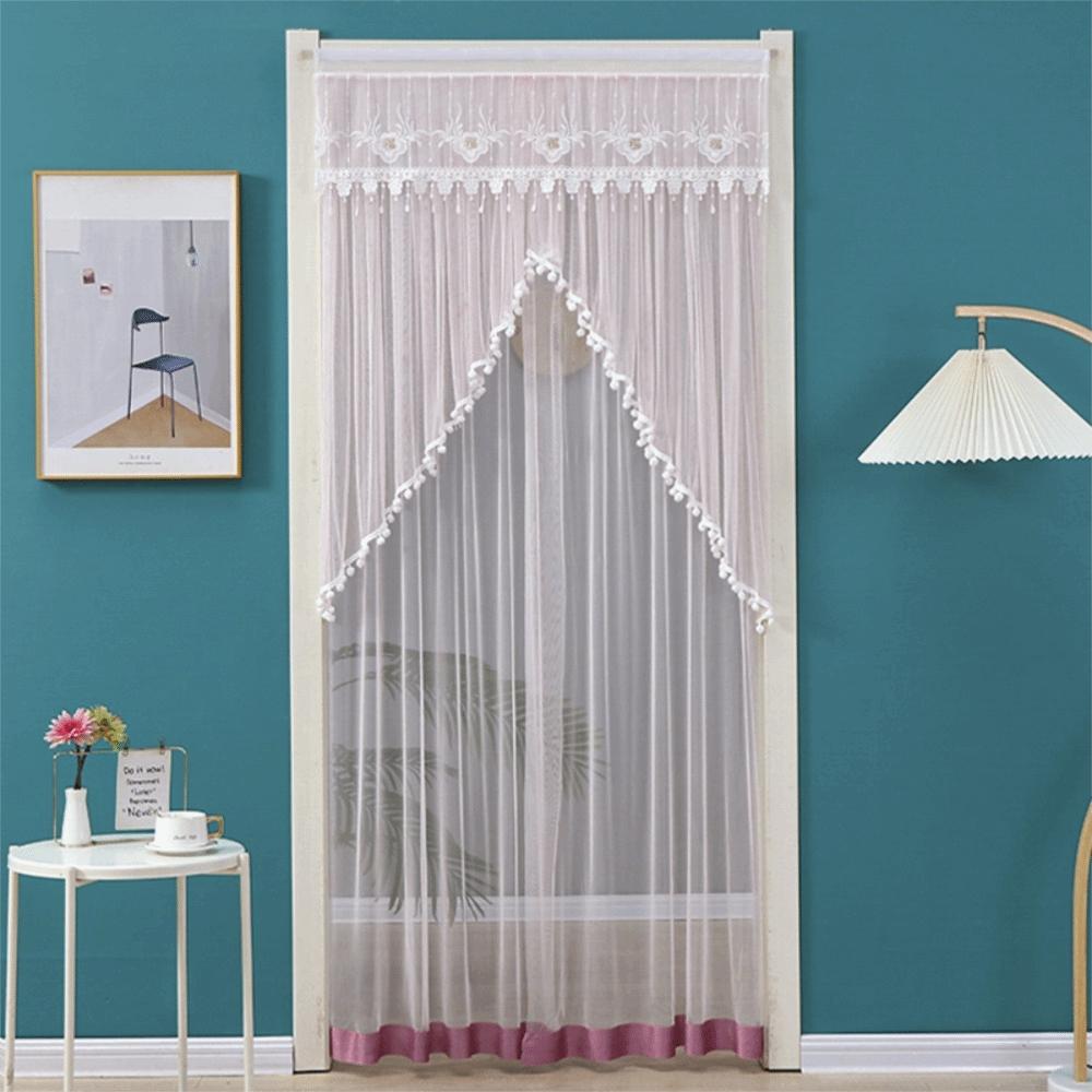 Breathable Lace Sheer Door Curtain Embroidered Door Drape Anti-mosquito Door Curtain  Summer