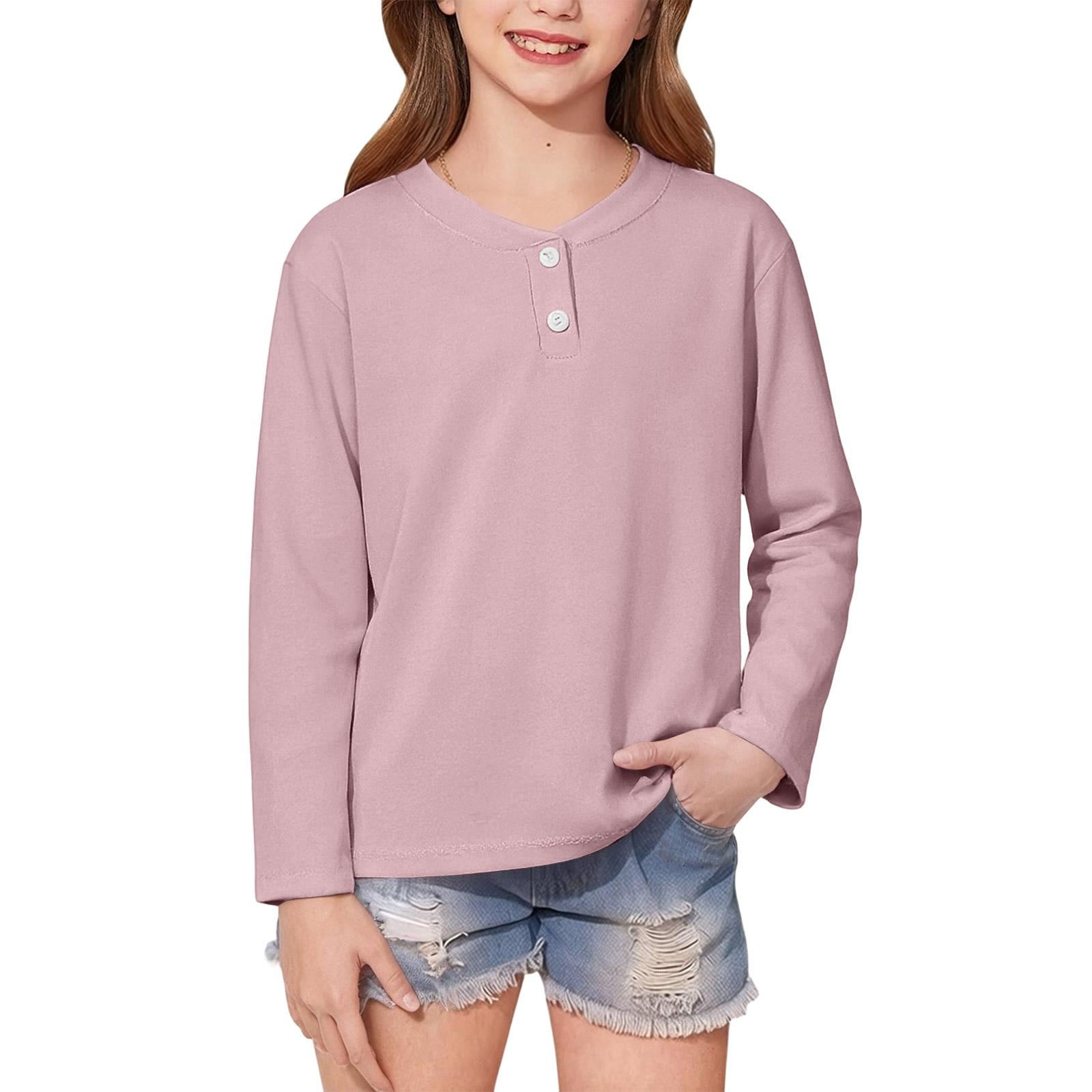 Children s Long Sleeved T-shirt With Round Neck Button Fashion Top 160 розовый
