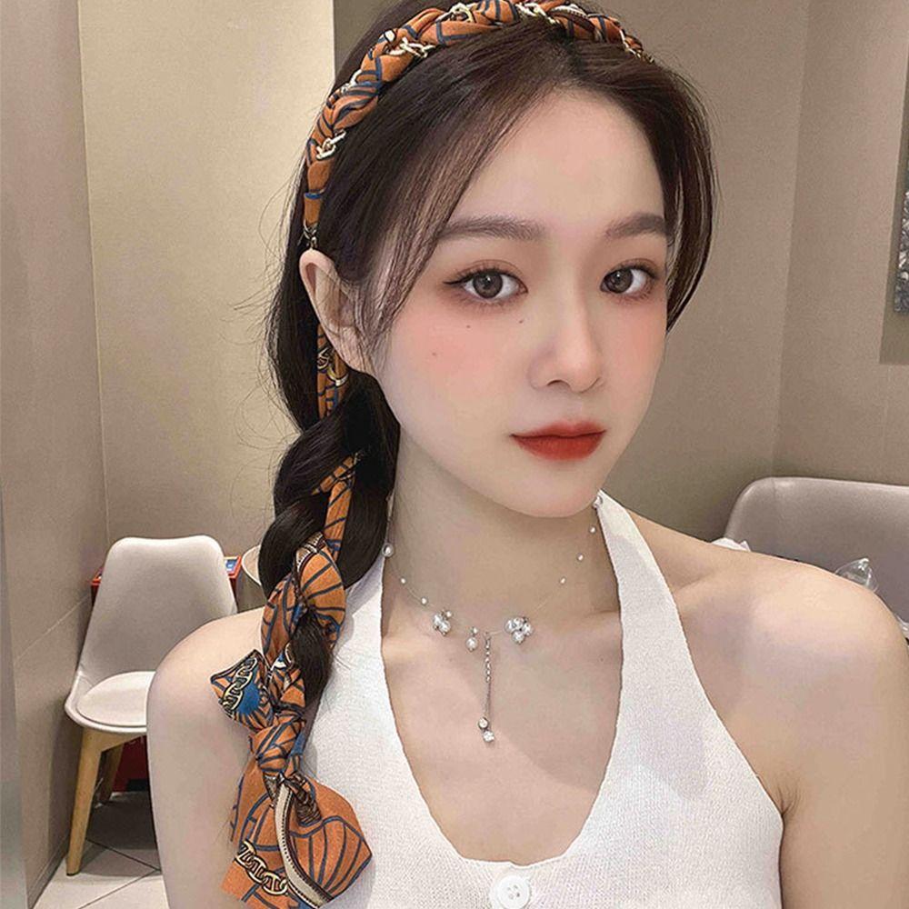 Retro Non Slip Hair Band Adjustable Fabric Ribbon Hair Hoop New Bow Braided Headbands