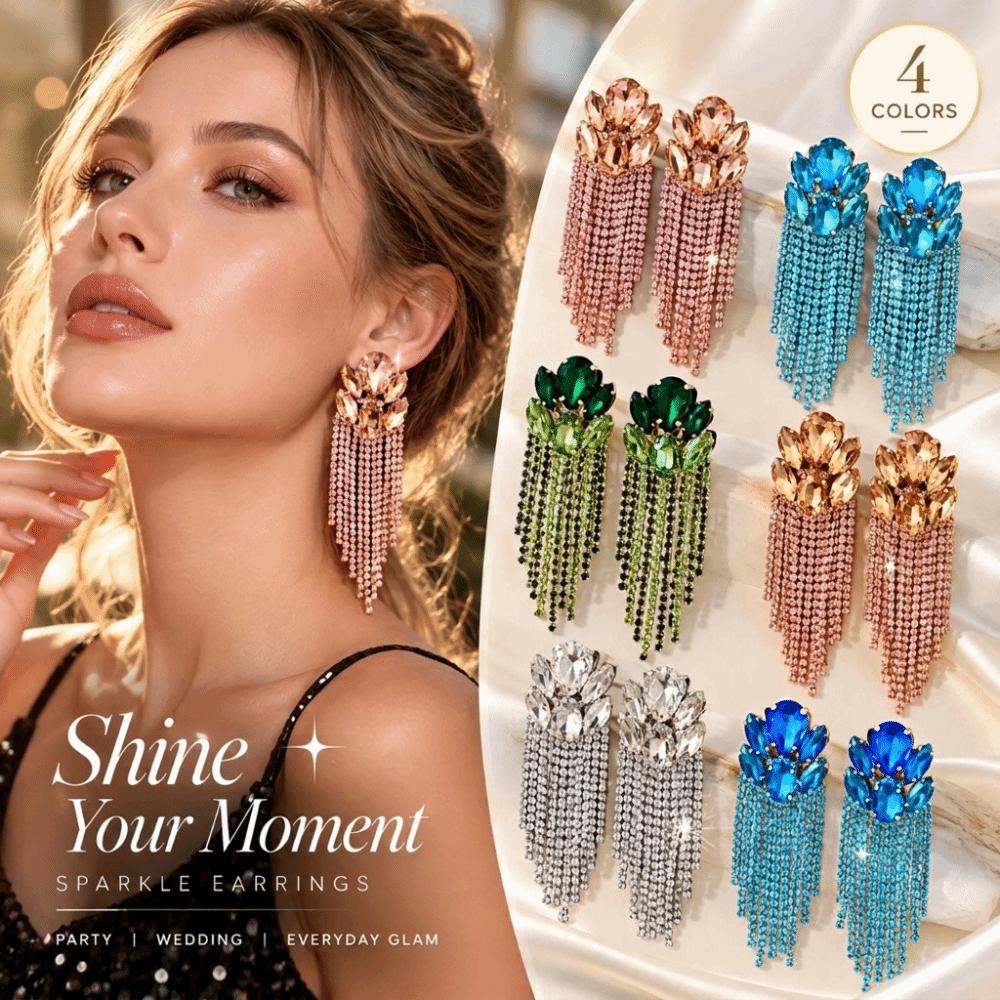 Colorful Statement Dangle Earrings Oval Stone Chain Earrings Dressy Outfits