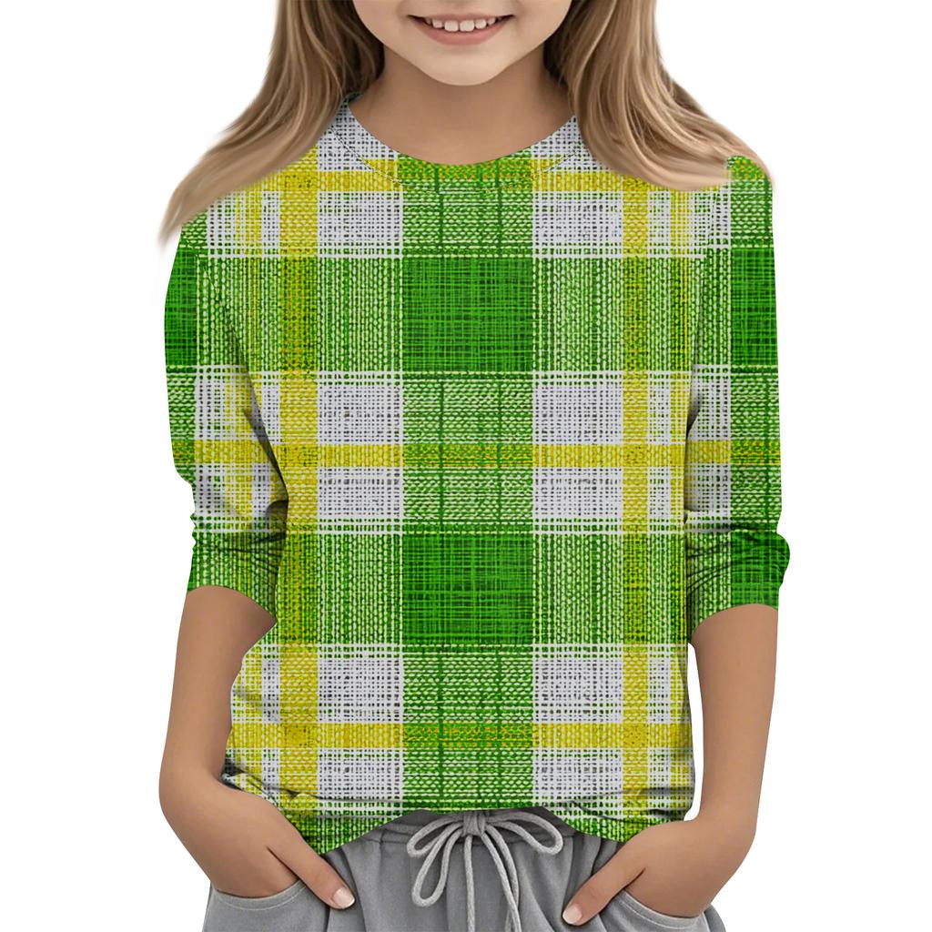 St. Patrick's Day Print Tops Für Jugendliche Mädchen 4-11 Jahre Rundhals 3/4 Ärmel T-Shirts Trendige Tops Outfit T-Shirts