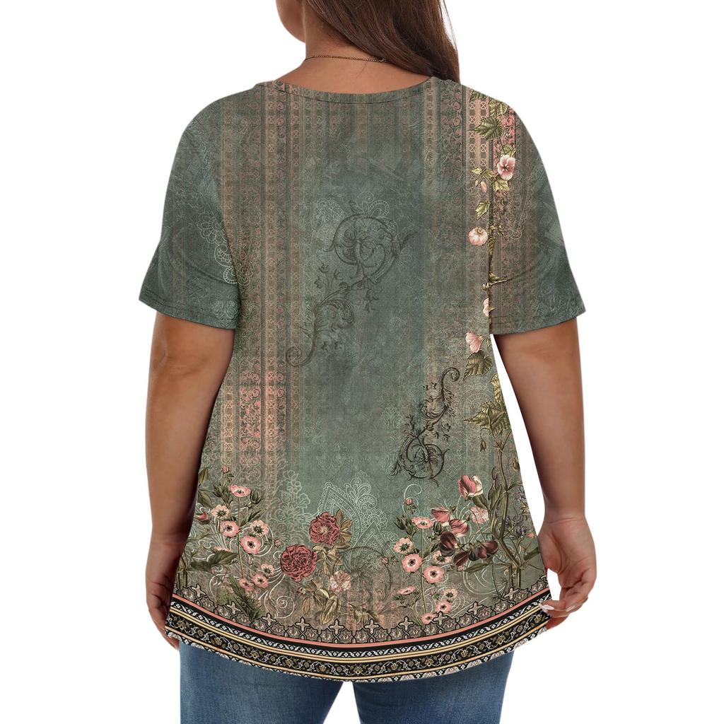 Womens Plus Size Tops Shorts Sleeve Shirts V Neck Casual Clothing Clothes Printed Tops
