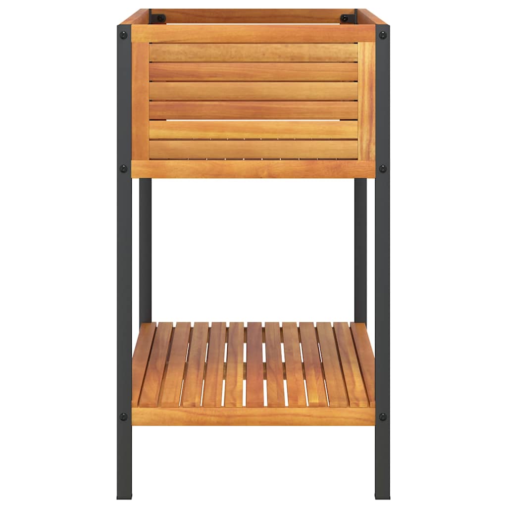 Plant Pot with Shelf 80 x 45 x 80 cm Solid Acacia Wood and Steel
