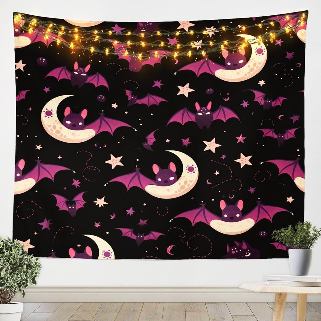 Fire & Ice Phoenix Tapestry, Red Blue Mythical Birds on Black Starry Background, Wall Hanging for Fantasy Aesthetic Decor