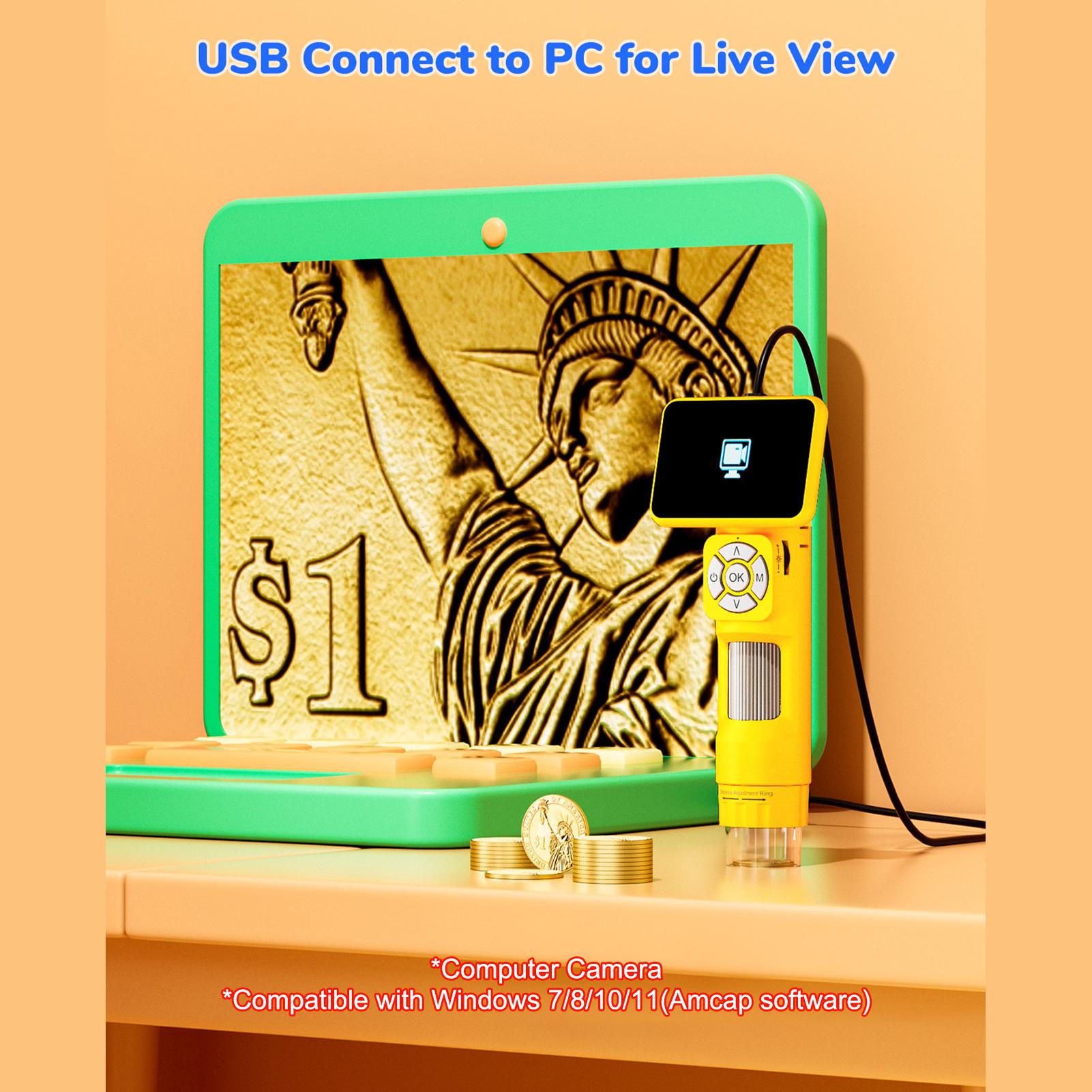 

Portable Kids Microscope with 2.8 IPS Screen, 120X 700X Magnification, HD Digital Microscope for Children, 32GB TF жёлтый