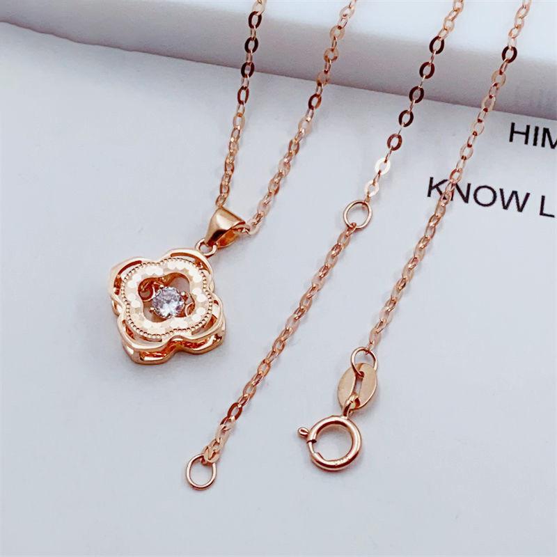 Exquisite Russian 585 Purple Gold Clover Pendant Fashionable Light Luxury Rose Gold Plated Zircon Smart Collarbone Chain (single pendant)