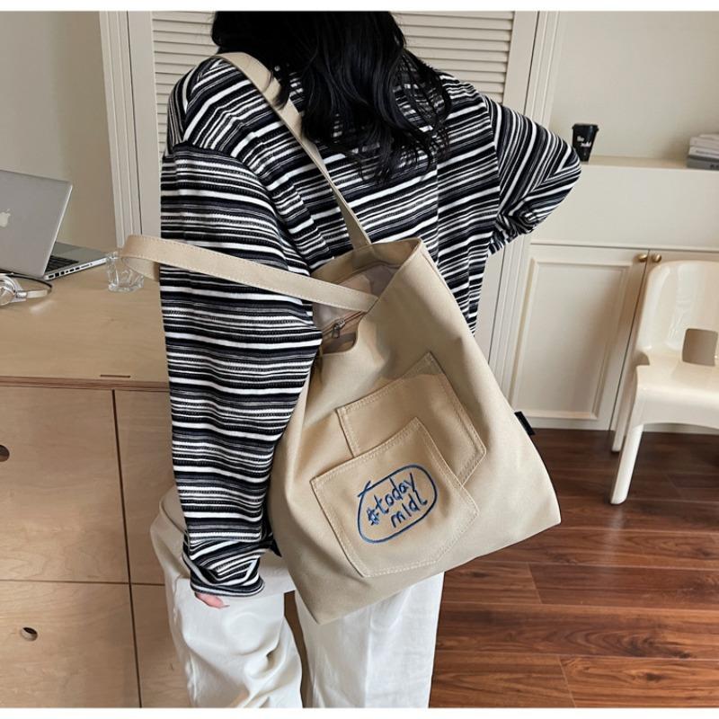 Canvas bag women's large-capacity new summer versatile simple shoulder bag casual college student tote bag