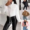 Women's Cotton-Padded Coat Lightweight Solid Color Warm Jacket with Drawstring Hem Stand Collar Zipper Short Padded