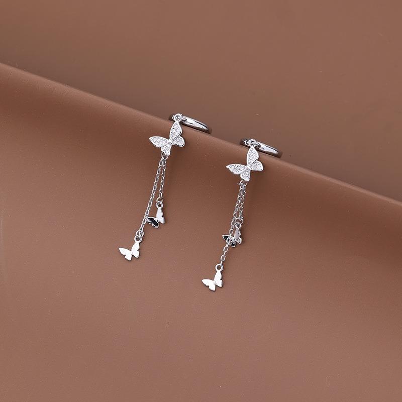 S925 Silver Butterfly Tassel Earrings Women Elegant Simple Ear Jewelry