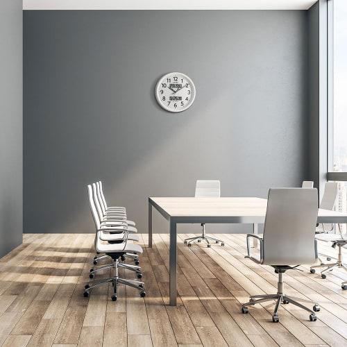 RHYTHM Citizen Wall Clock, Radio-Controlled, Analog, Temperature, Humidity, Calendar (Digital LCD Display), Quiet, Continuous Second Hand, White, 35x