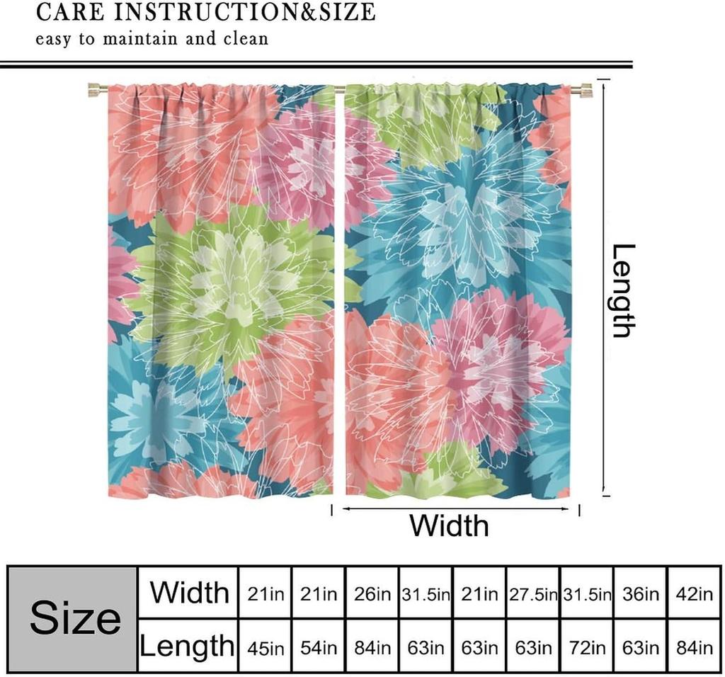 Colorful Floral Curtains Dahlia Flower Window Treatments Living Room Bedroom Kitchen Bohemian Light Blocking Made Of Polyester Sitting Treatment