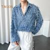 Men Shirt with Breat Pocket And Tassel Decor Turn-down Collar Single-breasted Long Sleeves Solid Color Holiday Christmas Party Club Top