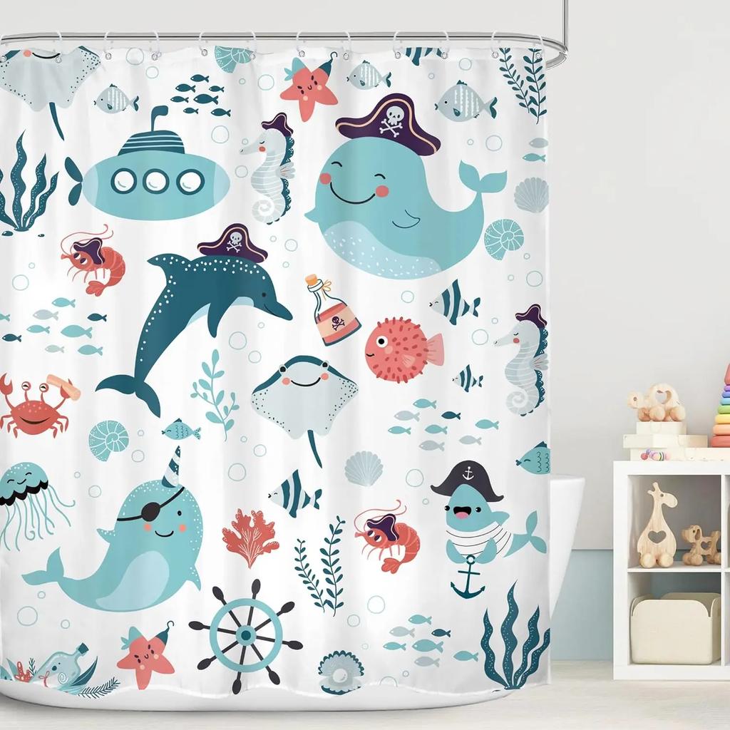 Cartoon Animal Alphabet Shower Curtain Kids ABC Educational Learning Tools Baby Girls Boys Colourful Bath Curtain Bathroom Dec