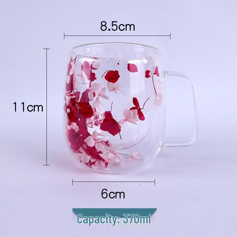 Luxury Double-Layer Glass Cup with Real Flowers and Quicksand Design