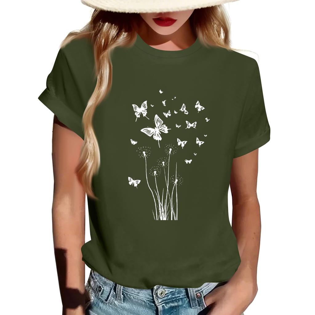 Γυναικεία Μόδα Casual Μπλούζες Πουλόβερ με Μανίκι Κοντό και Στρογγυλή Λαιμόκοψη με Ποικίλα Μοτίβα