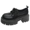 2024 New Women's Shoes with Sponge Tie and Height Increasing College English Style Small Leather Shoes for Women's Singles
