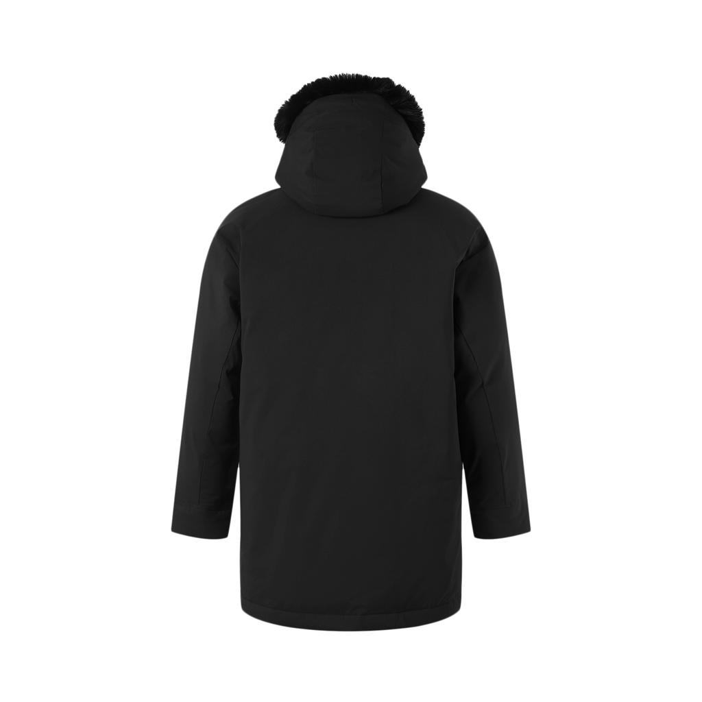 Li Ning Sports Trend Series Solid Color Hooded Zipper Cold Resistant Winter Outdoor Mid-Length Down Jacket Men Outerwear Black AYMU361-1