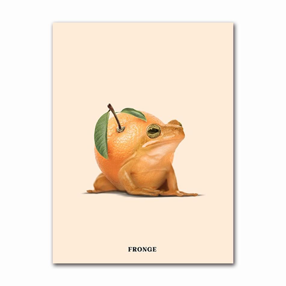 Funny Fruit Animal Poster, Kitchen Canvas Painting, Garlic, Goose,Cauliflower, Sheep Wall Picture, Living Room Decor
