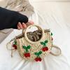 Yogodlns Bolsa de Palha Cereja Feminina Bolsa de Mão Tecida à Mão Formato de Lua Bolsa de Rattan Grande Capacidade Cordão Casual Bolsa de Ombro Cruzada para Praia