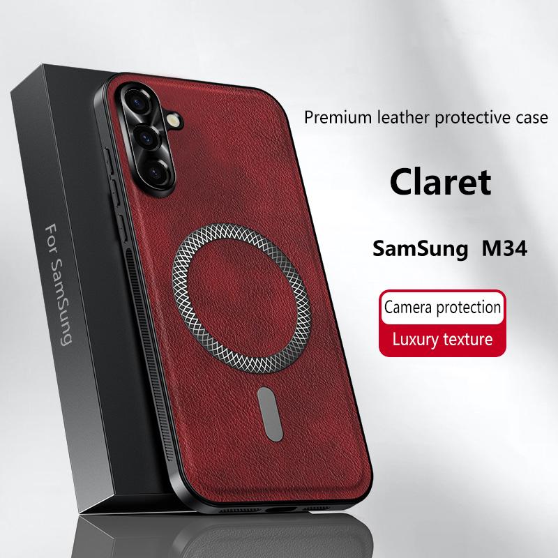 For Samsung M34 5G Case Magnetic Elegant Leather Wear-Resistant Lens Fully Covered Non-Slip Grip Edge Cover Shell