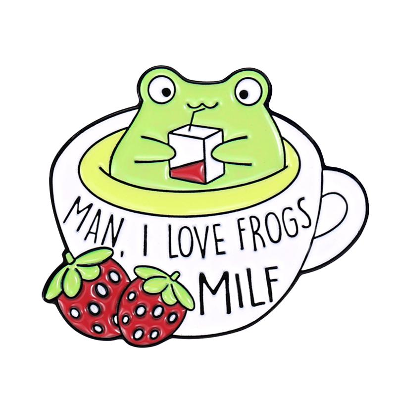 Froggy Enamel Pins Custom Cute Frog Coffee Mug Milk Juice Can Brooches Lapel Badges Animal Jewelry Gift for Kids Friends