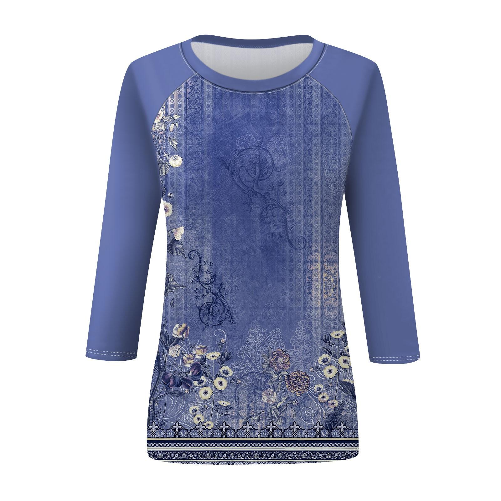 Женская модная повседневная рубашка с круглым вырезом и рукавами 3/4 — фото 4