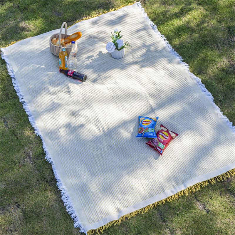 Outdoor Machine Washable Bohemian Blanket White Vintage Picnic Cloth Vintage Carpet Camping Solid Color Picnic