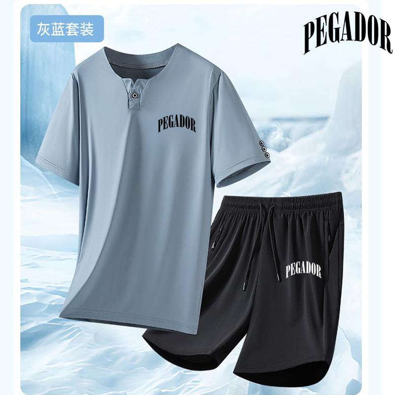 Men Summer Sport Casual Ice Silk Thin Short Sleeve Shorts Set Fitness Gym Wear Running Beach Tracksuit S