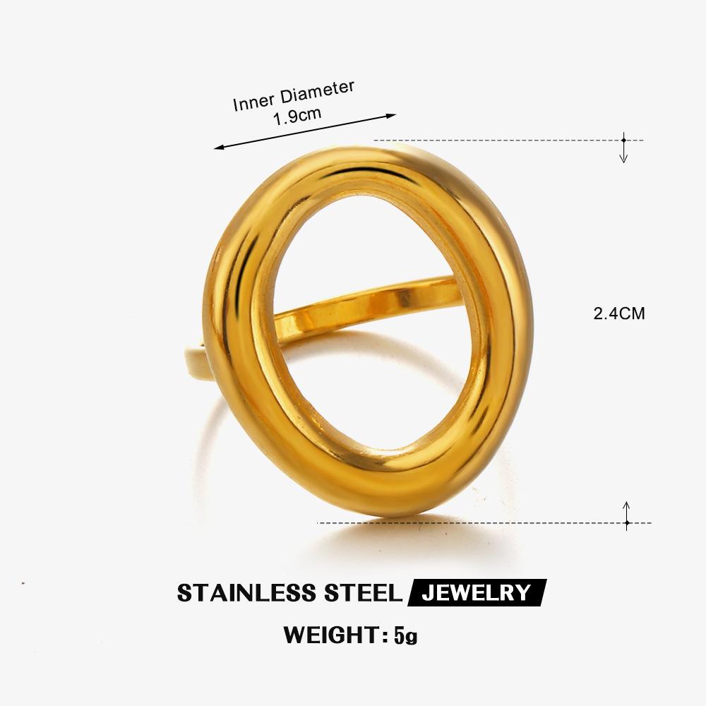 

Chunky Geometric Oval Ring Heavy Minimalist Zircon For Women Gold Plated Stainless Steel Hollow Rings resizable