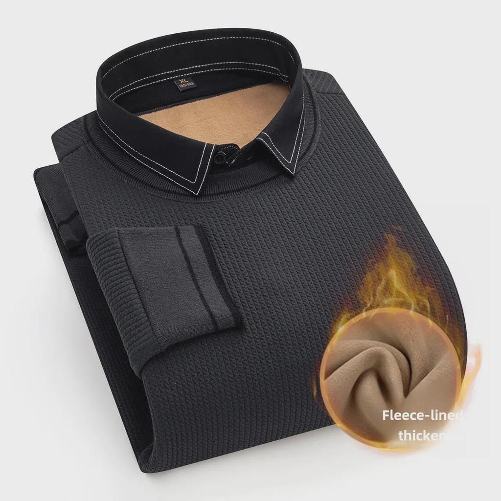 Dongyu Men's Two-in-One Long-Sleeved Knit Sweater: Autumn/Winter Casual Shirt with Collar