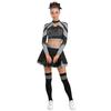 Uniforme Brillante da Cheerleading da Donna Manica Lunga Strass Crop Top Gonna da Pattinaggio