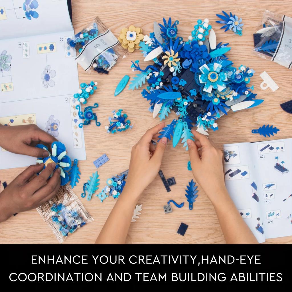 Blue Flower Block Set Plant Pot Creative Plant Collection for stasjonær eller veggdekorasjon Julegaver