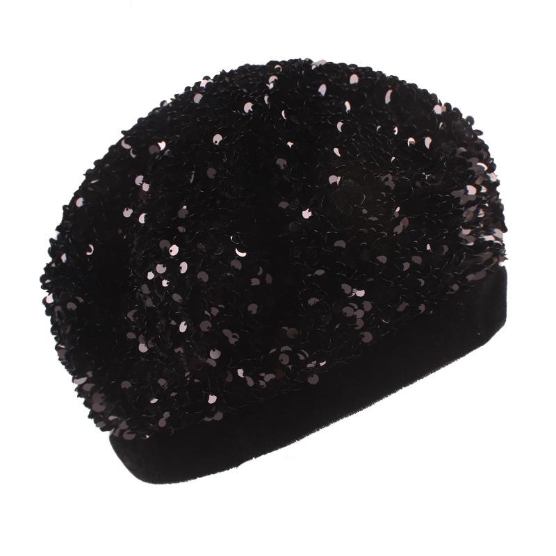 Hat Women's Sequined Fashionable Warm Knitted Painter's Beret