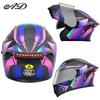 Unisex Full Face Flip-Up Motorcycle Helmet with LED Taillight, All-Season, 3C/DOT Certified