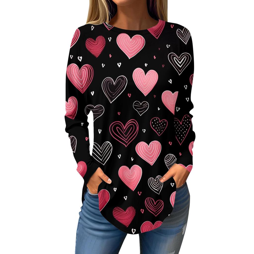 Fashion Women's Casual Long Sleeved Round Neck Printed Tops