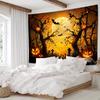 2D Spooky Halloween Night Tapestry, Glowing Pumpkins & Full Moon Background Cloth