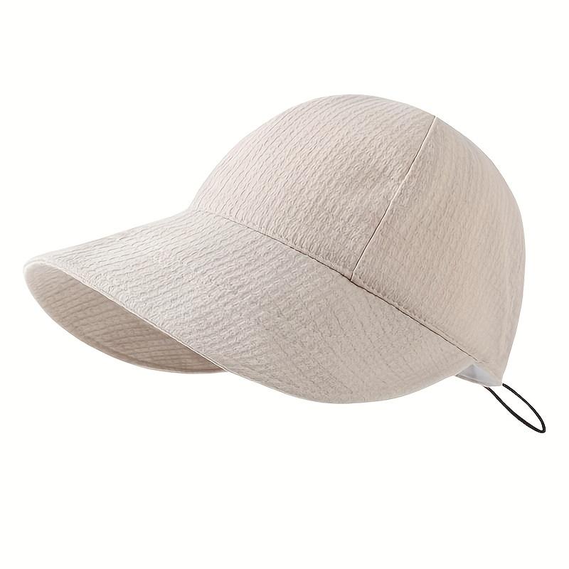 Women's Wide Brim Sun Hat, Hiking Solid Color Hat, Adjustable Drawstring Outdoor Beach Sunshade Hat, Foldable Ponytail Cap