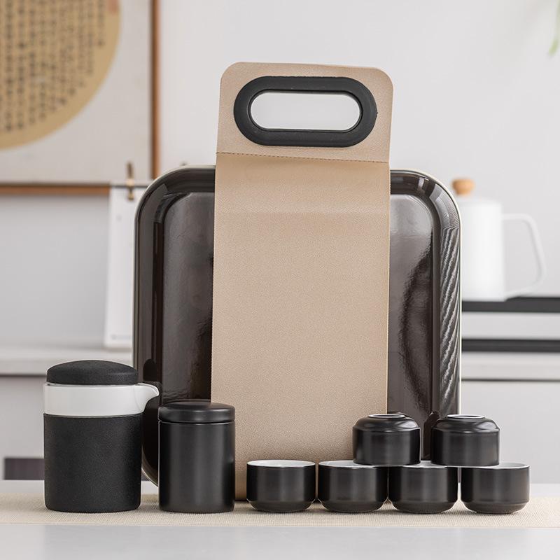 Light Luxury Outdoor Kung Fu Travel Tea Set, a Pot of Six Cups of Tea Trays, Simple and Portable, High-end Business Commemorative Gifts