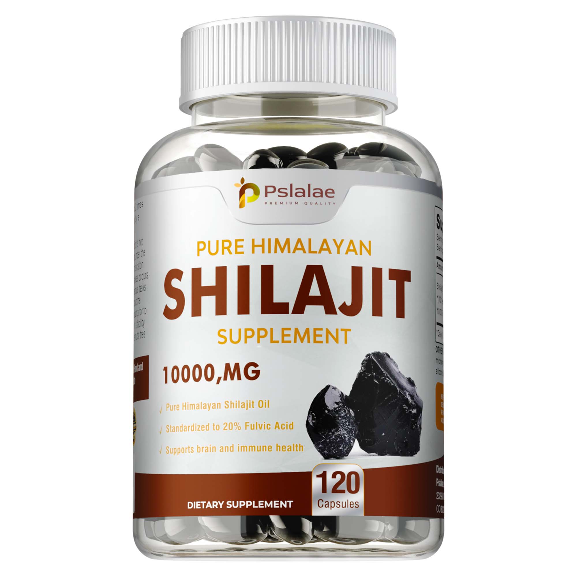 

Pslalae All-Natural Shilajit Softgels, 10000 mg per serving, enhances memory and supports immunity. 120