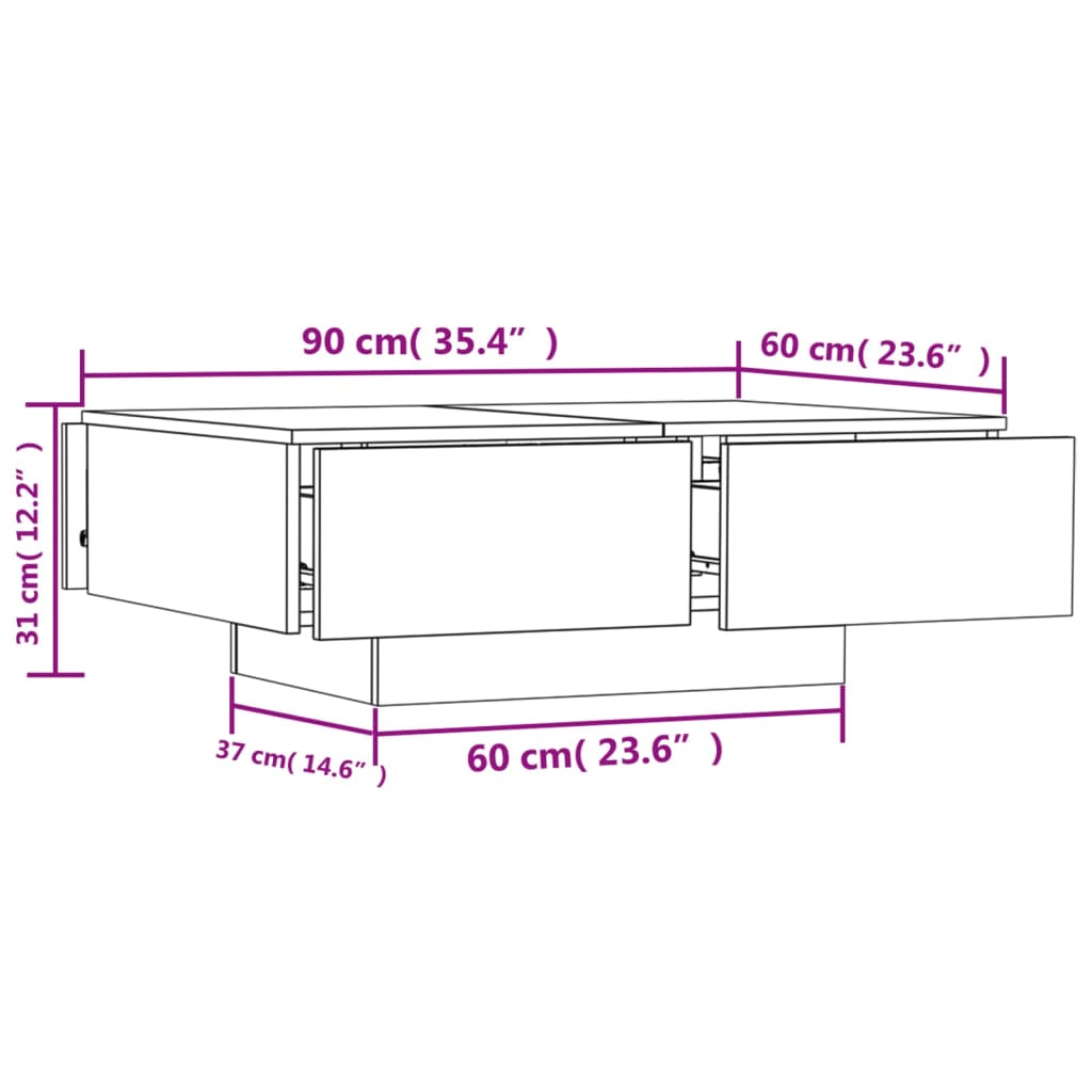  Coffee Table, Concrete Grey, 90x60x31 Cm