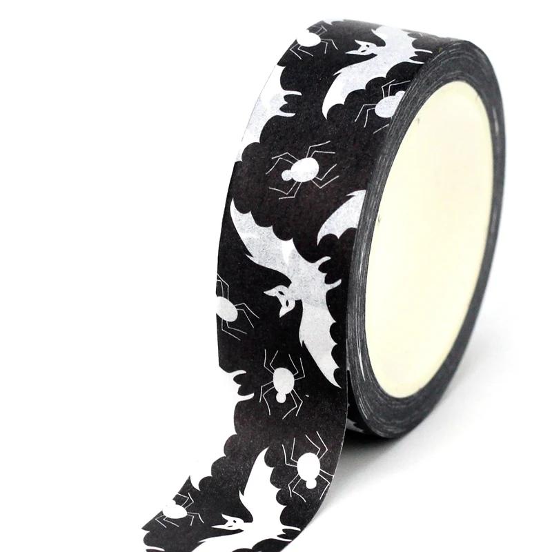 1pc 10M Deco Bat Rose Skull Black Cat Haunted House Halloween Masking Washi Tape Set for Scrapbooking Cute Journal Stationery