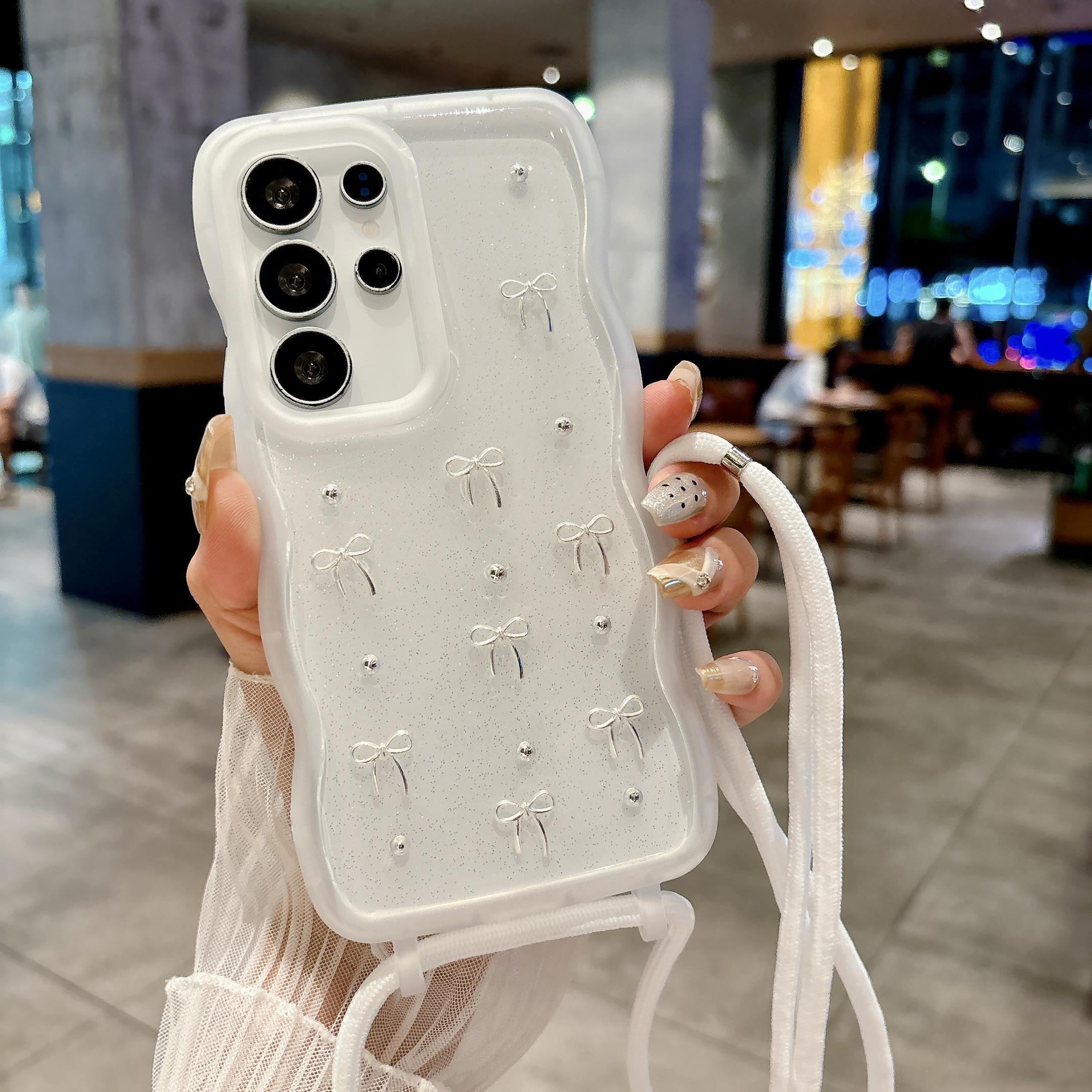 

Ремешок-шнурок через плечо Чехол для телефона с бантом для Samsung Galaxy S24 S25 Plus Ultra A15 A25 A35 A55 A06 A16 A26 A36 Чехол-бантик Galaxy S24