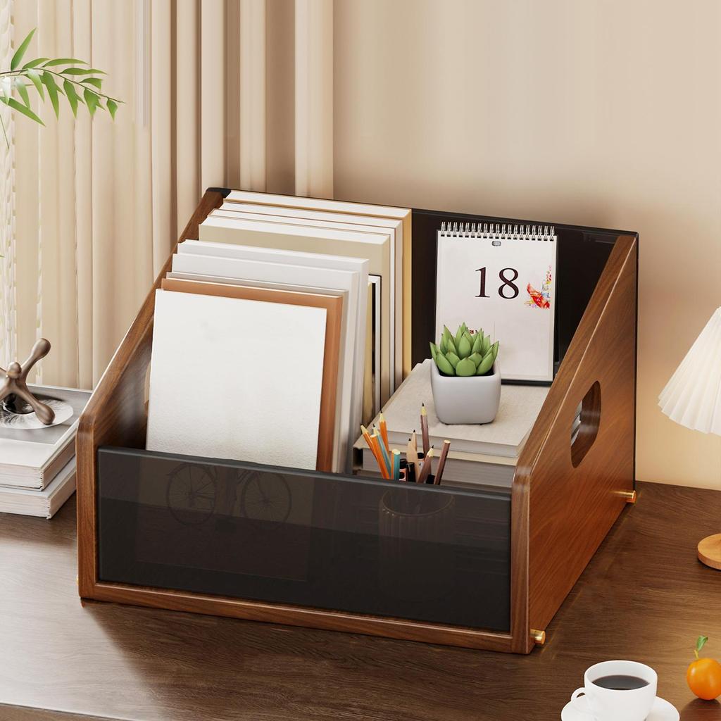 Record Storage Box Rustic Desktop Open for Countertop Dorm Room Sundries Small