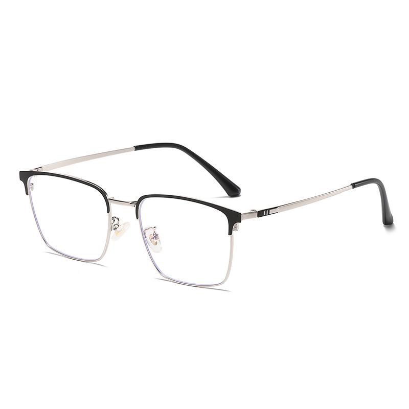New Retro Men's Simple Wear Metal Flat Mirror Fashion Anti-blue Square Glasses Frame with Degree Frame.