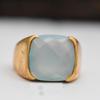 Cushion Rose Cut Aqua Chalcedony 925 Sterling Silver Yellow Gold Fill Ring Jewelry