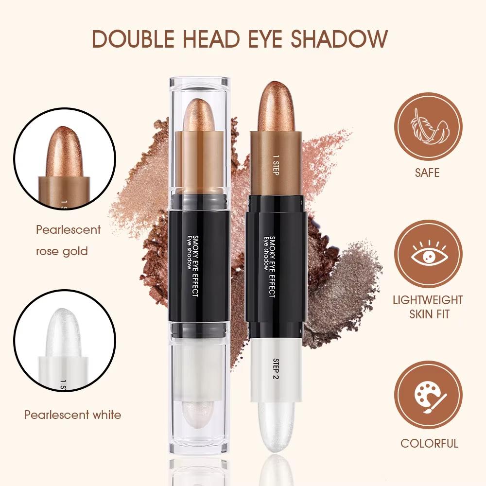 Doppelkopf Perlglanz Lidschatten Stiftsticks Highlighter Sticks Schimmer Lidschatten Stift mit Eyeliner Frauen Kosmetik Schwarz Grau