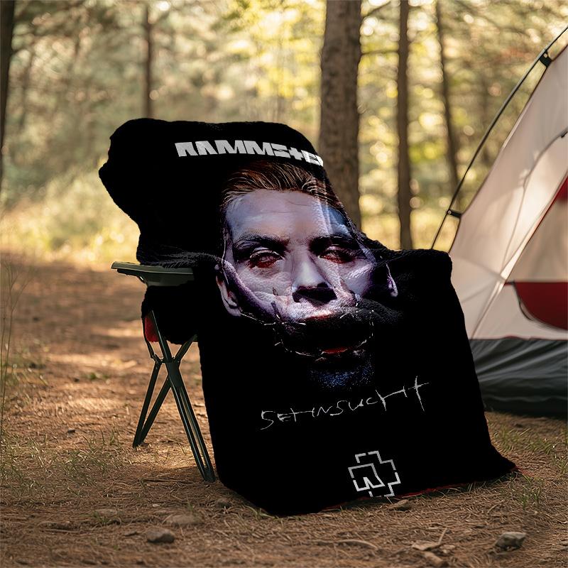 1pc Rammstein1 Theme Blanket - Digital Print, Polyester, Cozy for All Seasons, Perfect for Outdoor, Camping, and Travel